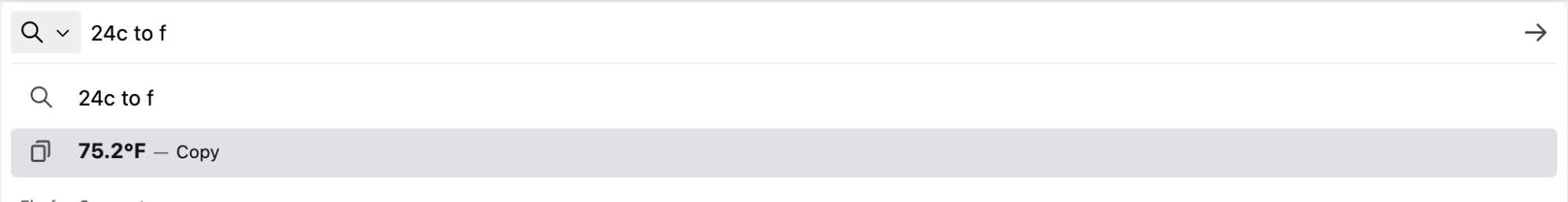 screenshot of the address bar with a conversion from Celsius to Fahrenheit in progress
