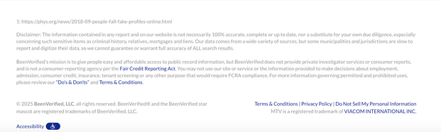 Beenverified website footer with link to “Exercise My Data Privacy Rights”